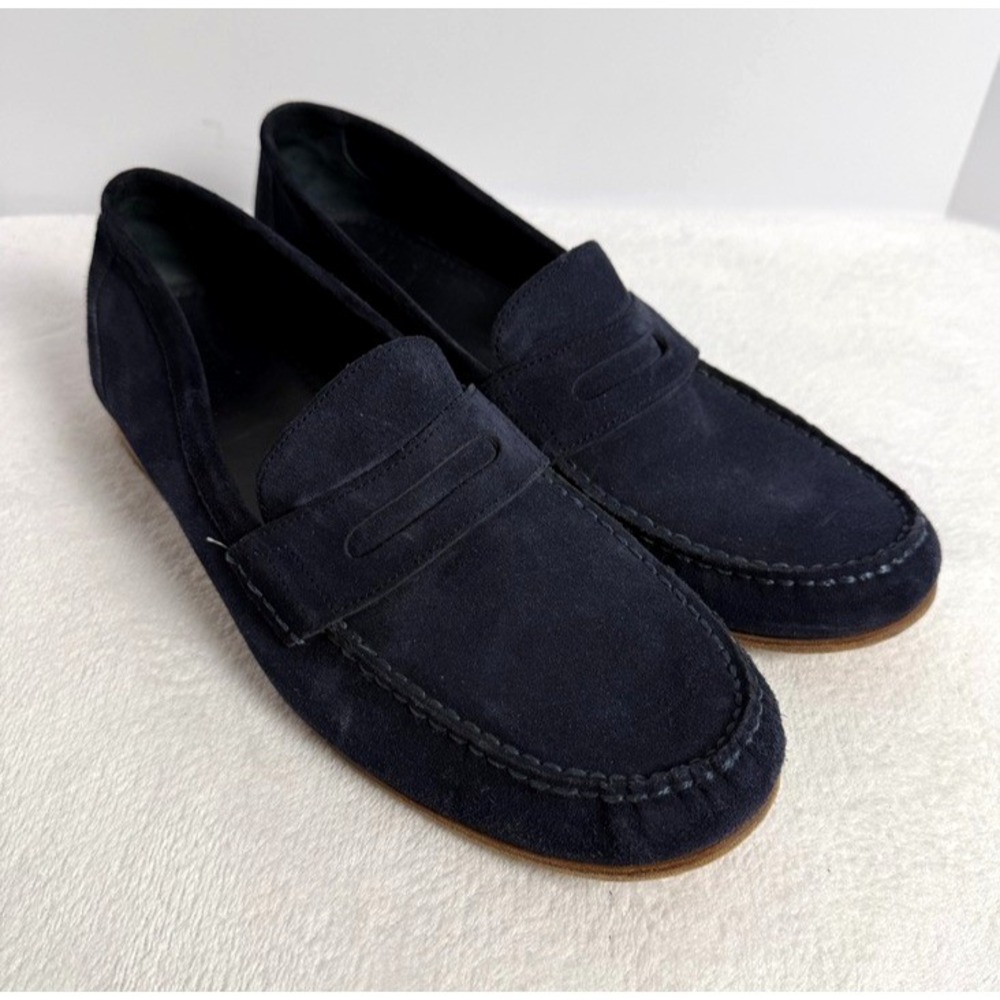 Bally Lucien Navy Suede Penny Loafers Men's US 10.5 D Slip On Dress Shoes